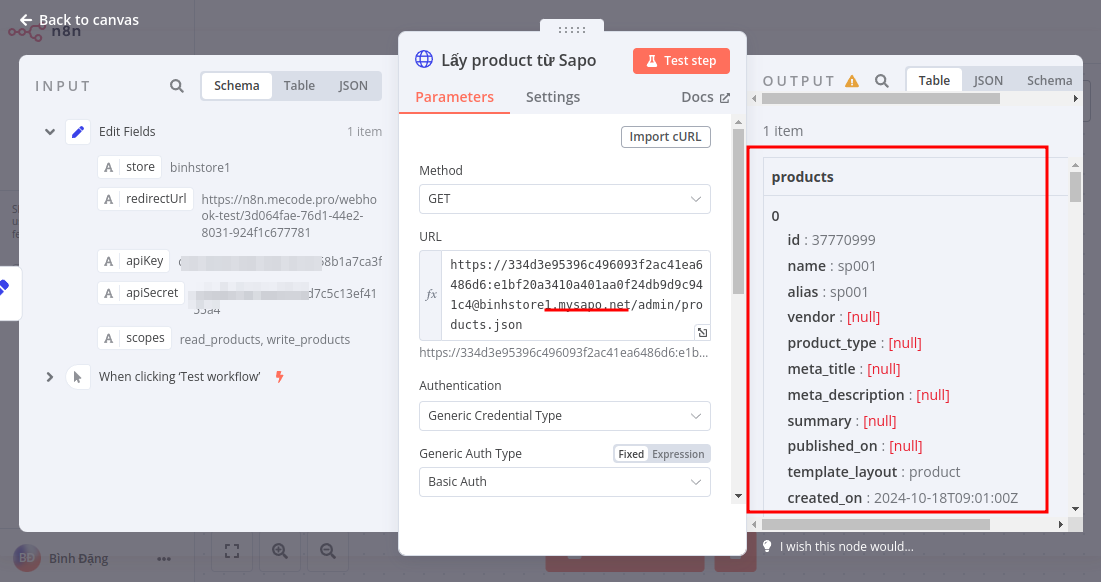 tích hợp API Sapo với N8N